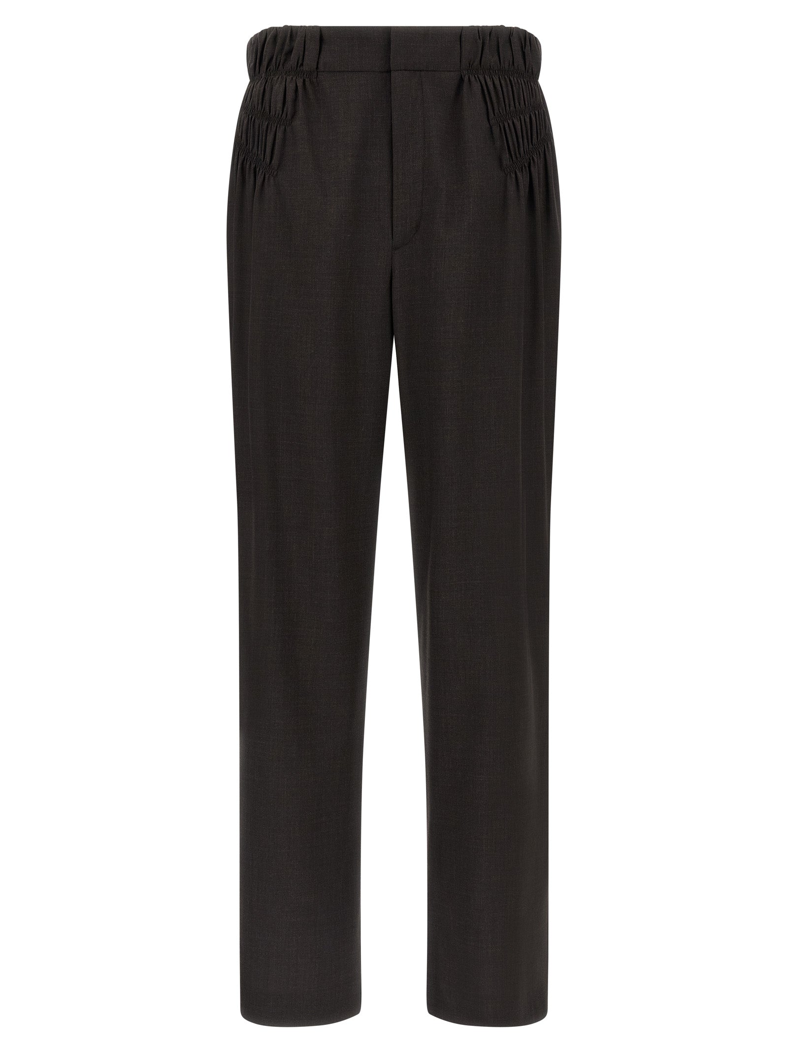 Trousers by Kiko Kostadinov for men in virgin wool brown presents a smart silhouette, meticulously detailed with a smart straight & wide, a smart long, and a smart .