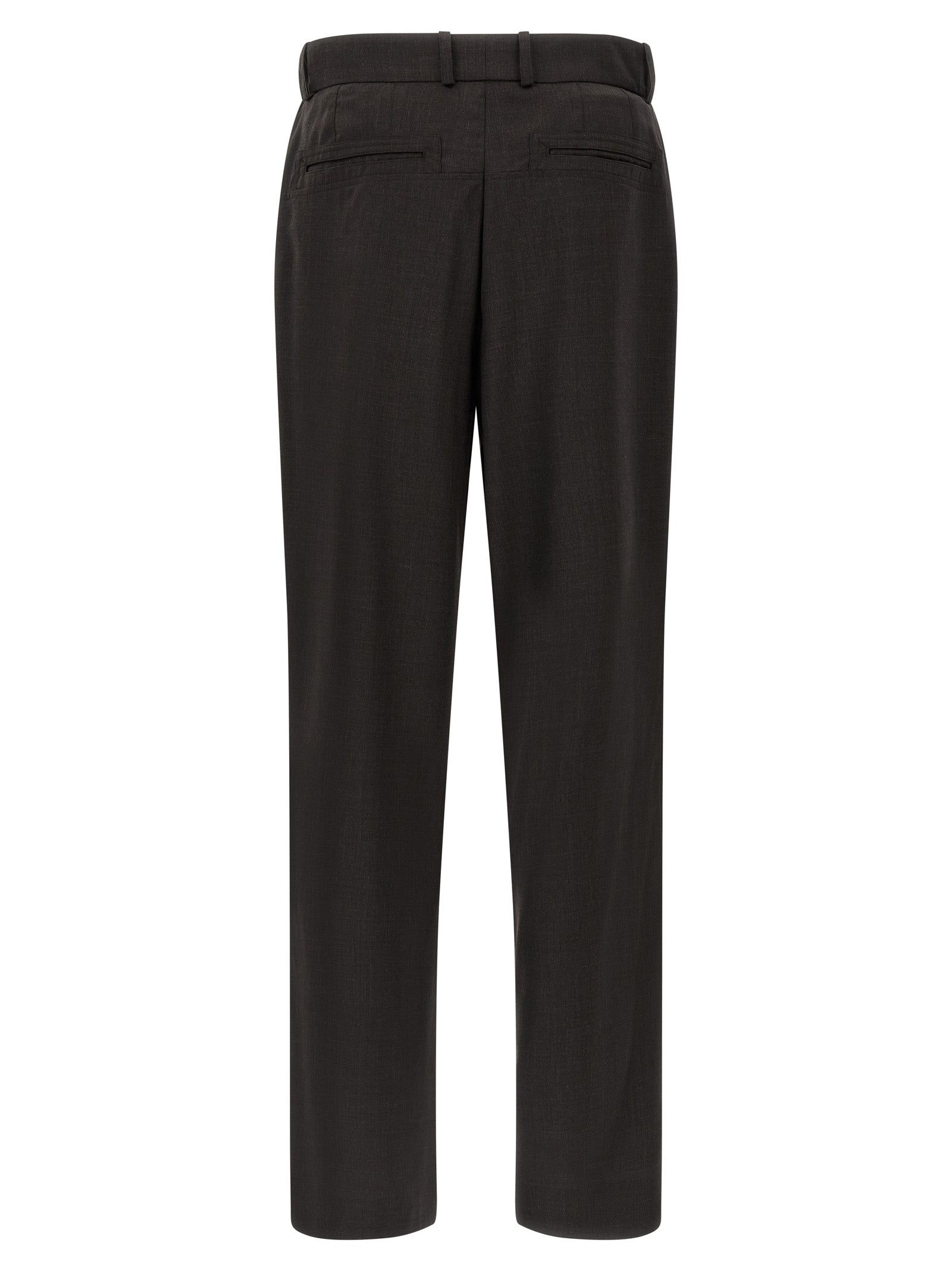 Trousers by Kiko Kostadinov for men in virgin wool brown features a artisanal silhouette, showcasing a sophisticated straight & wide with a long and for a artisanal finish.
