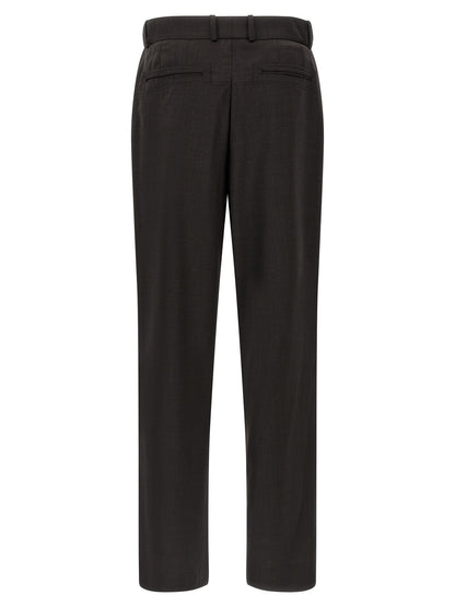 Trousers by Kiko Kostadinov for men in virgin wool brown features a artisanal silhouette, showcasing a sophisticated straight & wide with a long and for a artisanal finish.