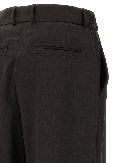 Trousers by Kiko Kostadinov for men in virgin wool brown features an on trend silhouette, showcasing a sophisticated straight & wide with a long and for an on trend finish.
