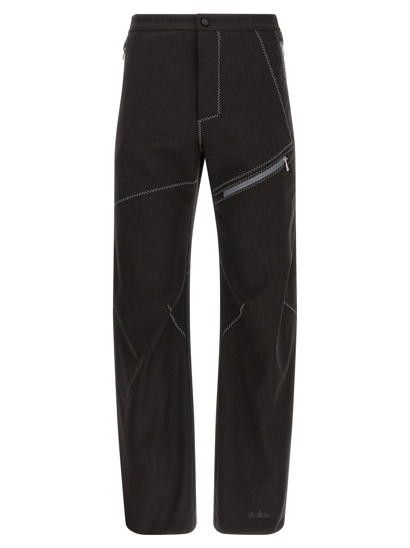 Trousers by Kiko Kostadinov for men in virgin wool brown features a artisanal silhouette, showcasing a sophisticated straight-leg with a long and for a artisanal finish.