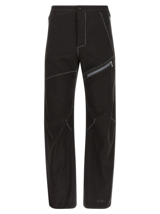 Trousers by Kiko Kostadinov for men in virgin wool brown features a artisanal silhouette, showcasing a sophisticated straight-leg with a long and for a artisanal finish.
