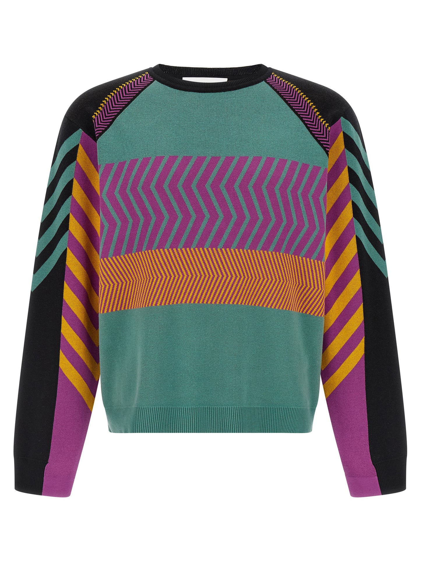 Cardigan by Kiko Kostadinov for men in cotton multicolor, chevron, jacquard & striped features a nuanced silhouette with a refined crew neckline and nuanced long-sleeve detailing for a sophisticated look.
