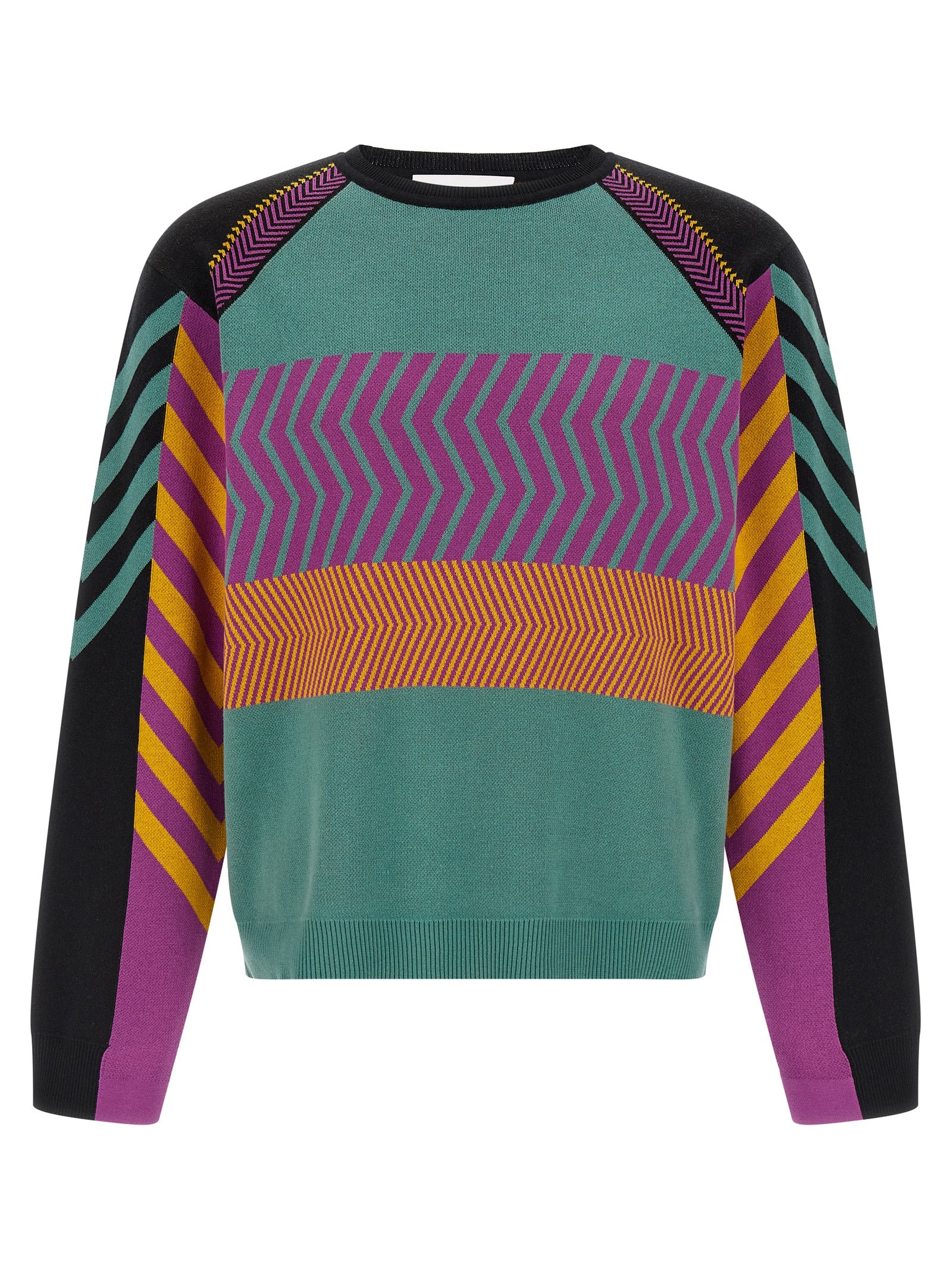 Cardigan by Kiko Kostadinov for men in cotton multicolor, chevron, jacquard & striped features a nuanced silhouette with a refined crew neckline and nuanced long-sleeve detailing for a sophisticated look.