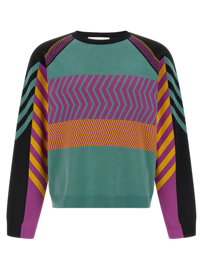 Cardigan by Kiko Kostadinov for men in cotton multicolor, chevron, jacquard & striped features a nuanced silhouette with a refined crew neckline and nuanced long-sleeve detailing for a sophisticated look.