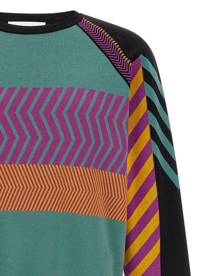 Cardigan by Kiko Kostadinov for men in cotton multicolor, chevron, jacquard & striped showcases a captivating silhouette, artfully detailed with a captivating and crew neckline for a truly sophisticated captivating look.