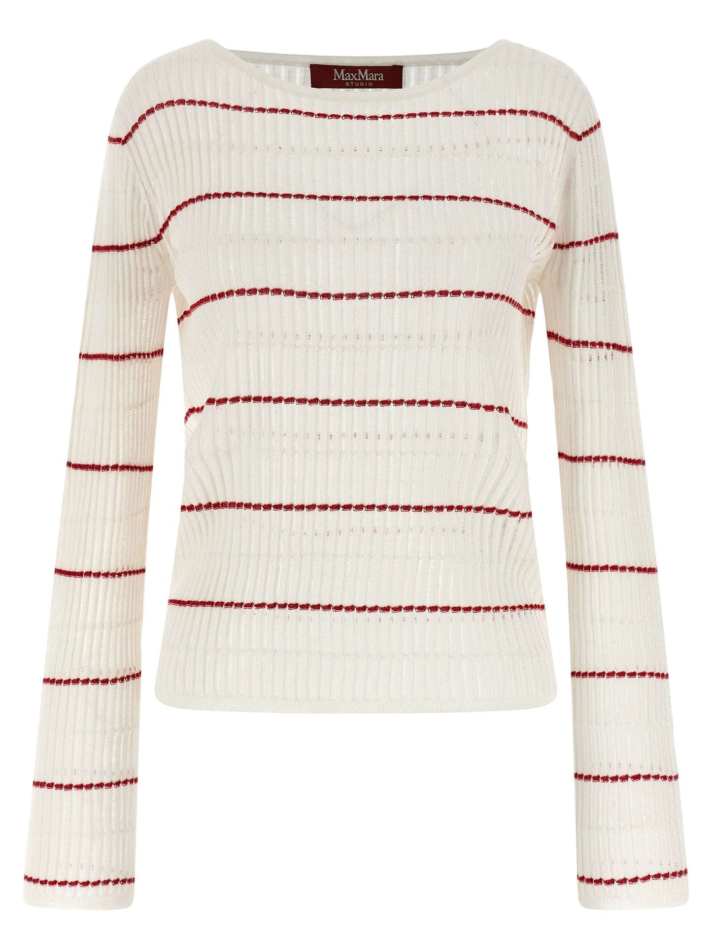 Cardigan by Max Mara for women in wool & silk white & patterned presents a textural silhouette, artfully finished with a textural boat neckline and long-sleeve for a sophisticated, textural look.