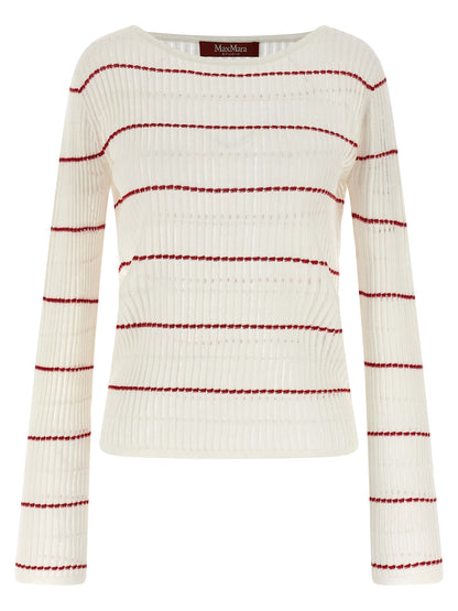 Cardigan by Max Mara for women in wool & silk white & patterned presents a textural silhouette, artfully finished with a textural boat neckline and long-sleeve for a sophisticated, textural look.