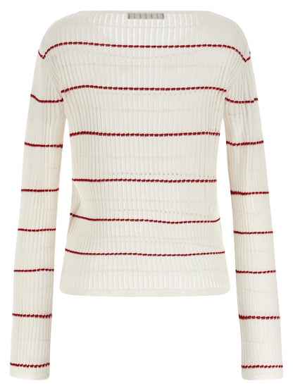 Cardigan by Max Mara for women in wool & silk white & patterned features a dramatic silhouette, showcasing a sophisticated boat neckline and dramatic detail for a timeless, premium look.