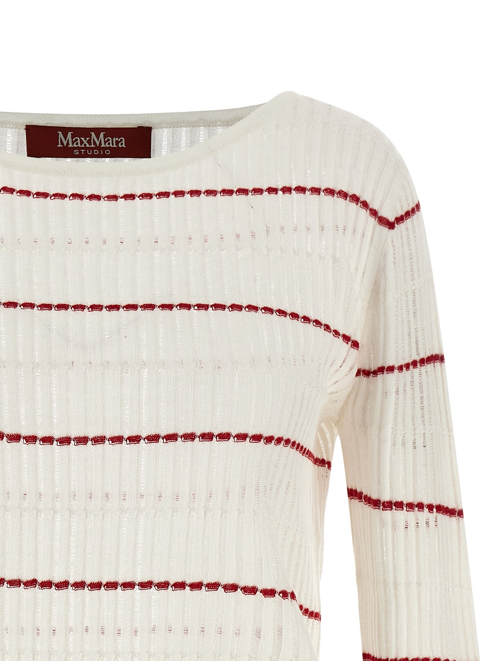 Cardigan by Max Mara for women in wool & silk white & patterned showcases a luxurious silhouette, meticulously detailed with a sophisticated boat neckline and for a refined finish.
