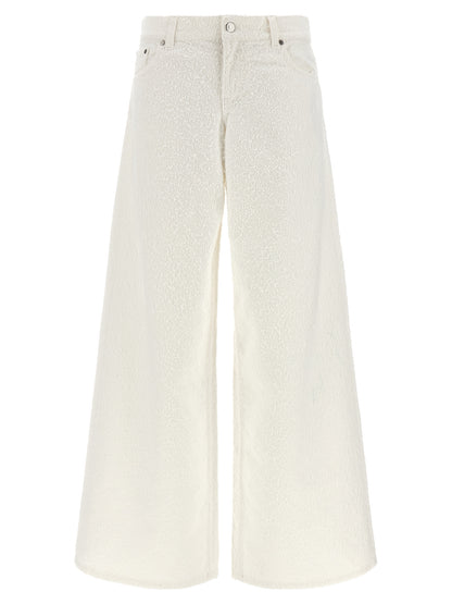 Jeans by Stella McCartney for women in denim cotton white & patterned features a polished silhouette with a polished wide, reaching a polished long and finished with a polished .