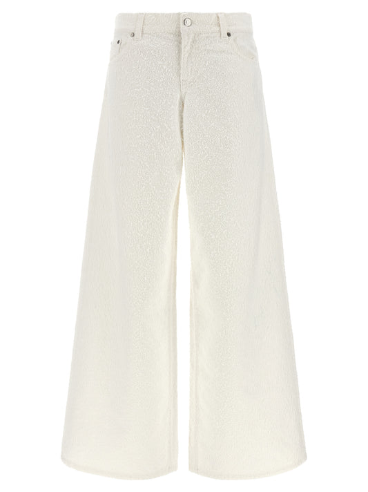 Jeans by Stella McCartney for women in denim cotton white & patterned features a polished silhouette with a polished wide, reaching a polished long and finished with a polished .