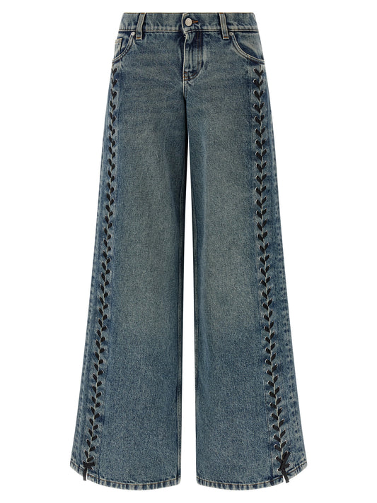 Jeans by Stella McCartney for women in cotton denim lace & metal blue & patterned presents a tailored silhouette, showcasing a tailored wide and long cut with a refined for a truly tailored aesthetic.
