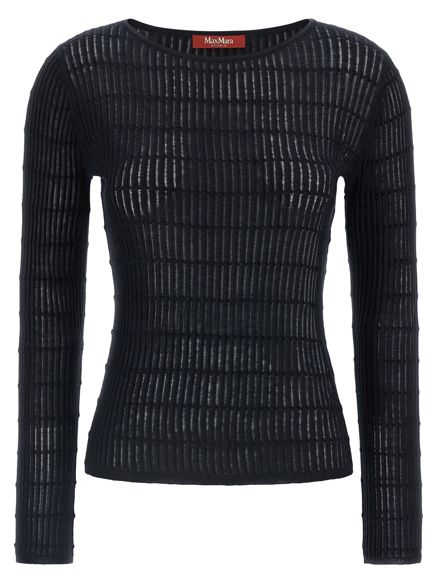 Cardigan by Max Mara for women in wool & silk blue features an impeccable silhouette, showcasing a sophisticated boat neckline and long-sleeve detail for a truly impeccable finish.