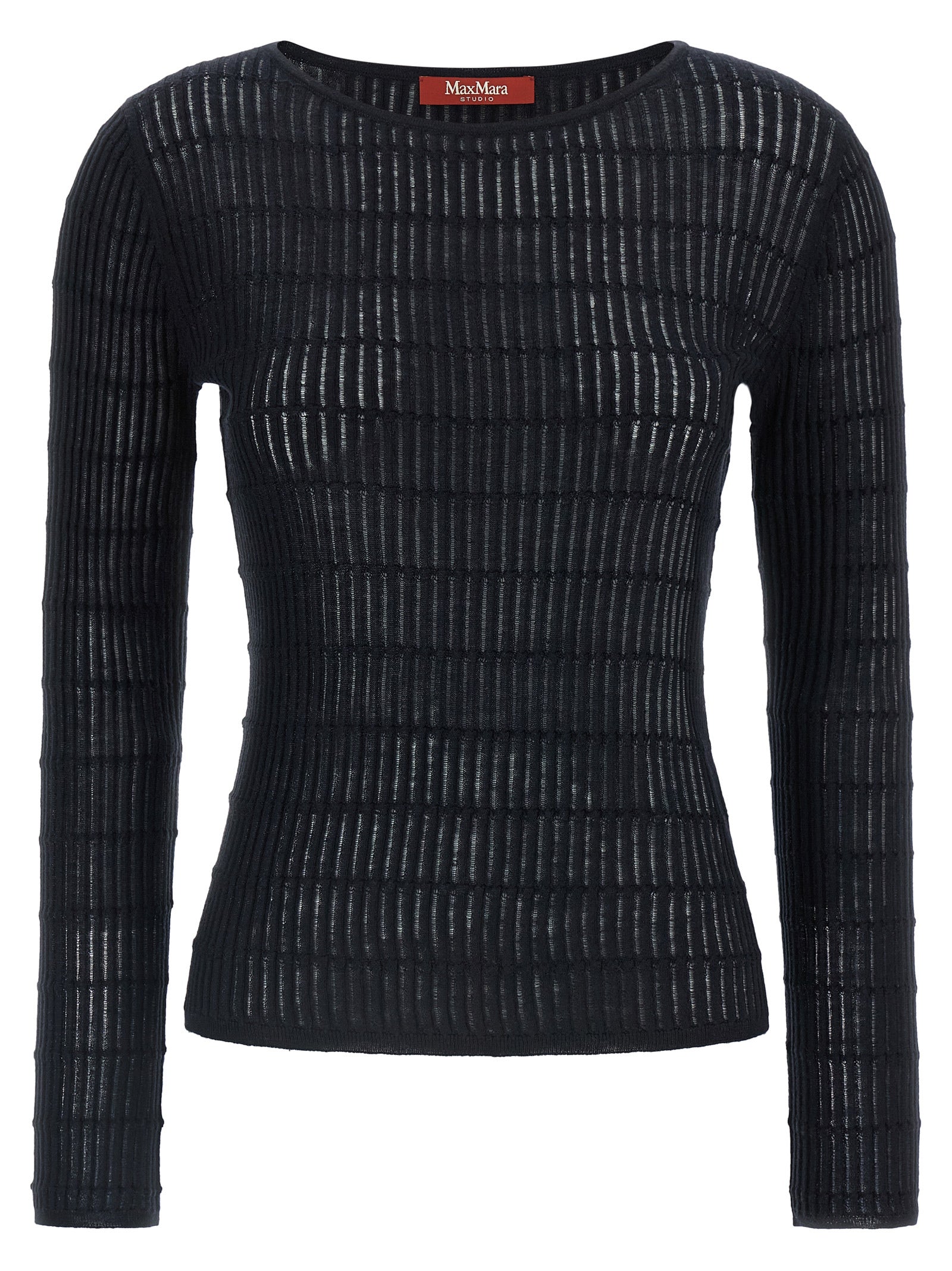 Cardigan by Max Mara for women in wool & silk blue features an impeccable silhouette, showcasing a sophisticated boat neckline and long-sleeve detail for a truly impeccable finish.