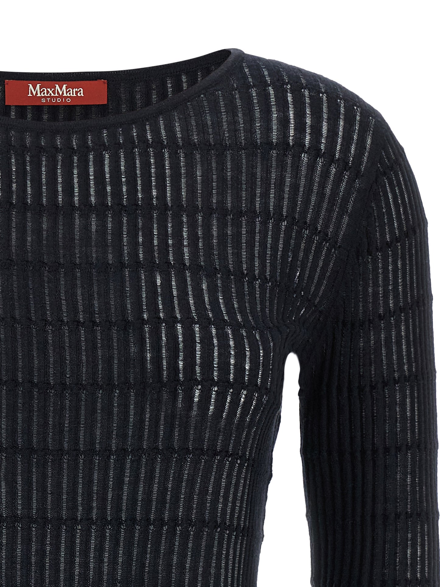 Cardigan by Max Mara for women in wool & silk blue features a dramatic silhouette, showcasing a sophisticated boat neckline and dramatic detail for a timeless, premium look.