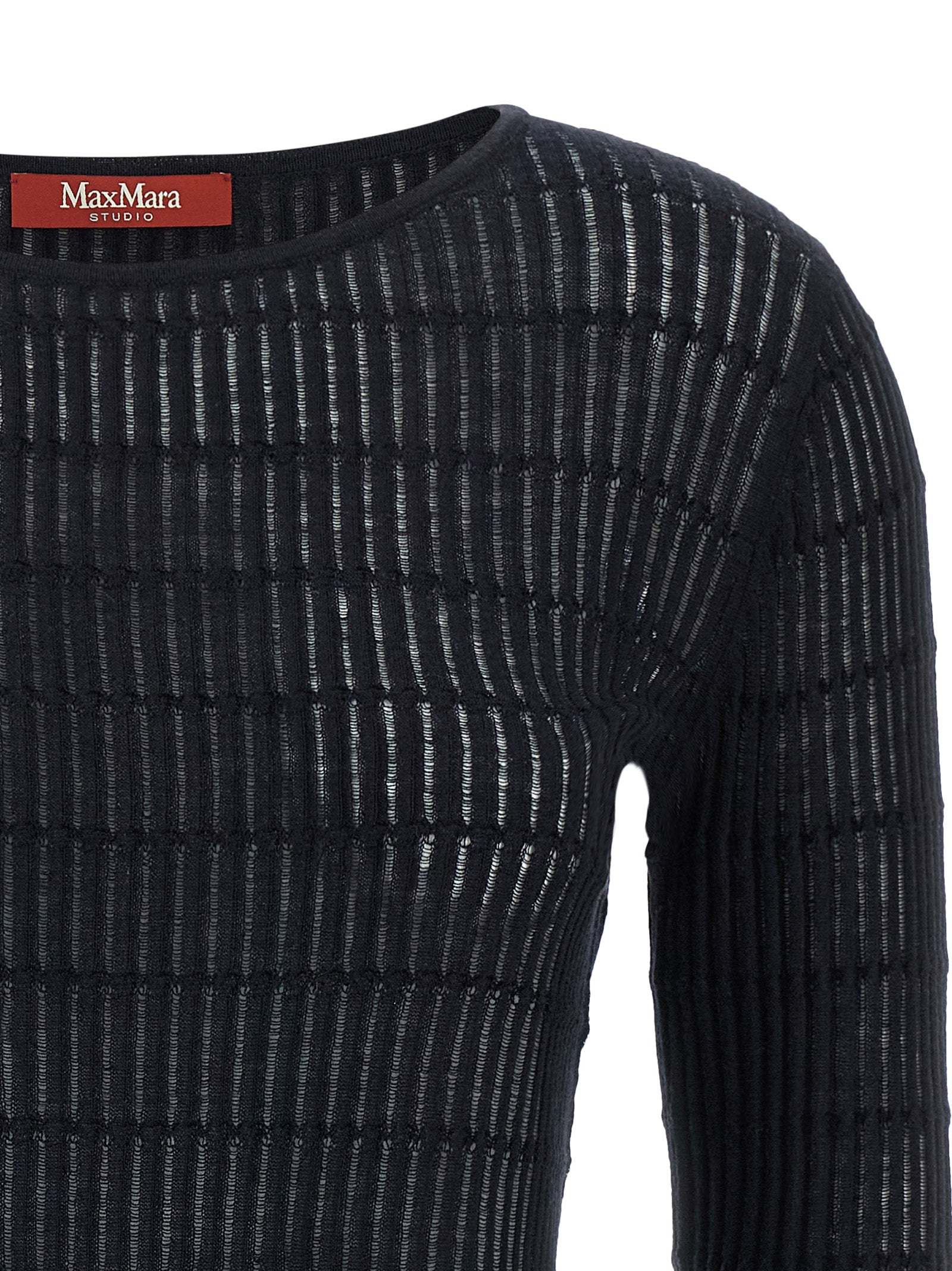 Cardigan by Max Mara for women in wool & silk blue features a dramatic silhouette, showcasing a sophisticated boat neckline and dramatic detail for a timeless, premium look.