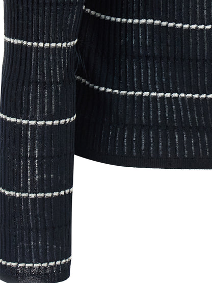 Cardigan by Max Mara for women in wool & silk blue & striped features an impeccable silhouette, showcasing a sophisticated and detail for a truly impeccable finish.