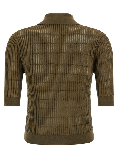 Polo Shirt by Max Mara for women in wool & silk bicolour & green features a eye catching silhouette, showcasing a refined and for a eye catching finish.