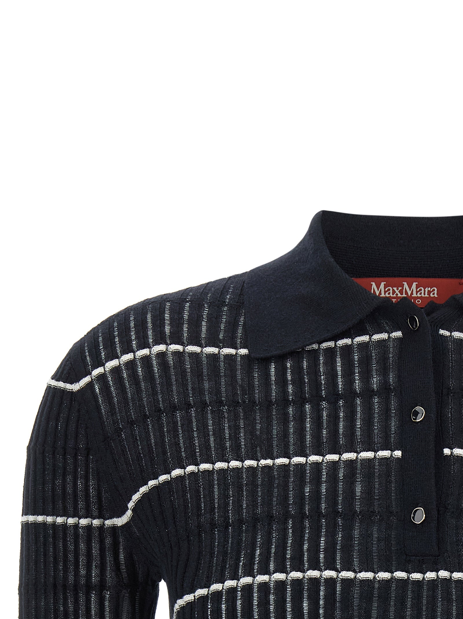Polo Shirt by Max Mara for women in wool & silk blue & striped features a eye catching silhouette, showcasing a refined and for a eye catching finish.
