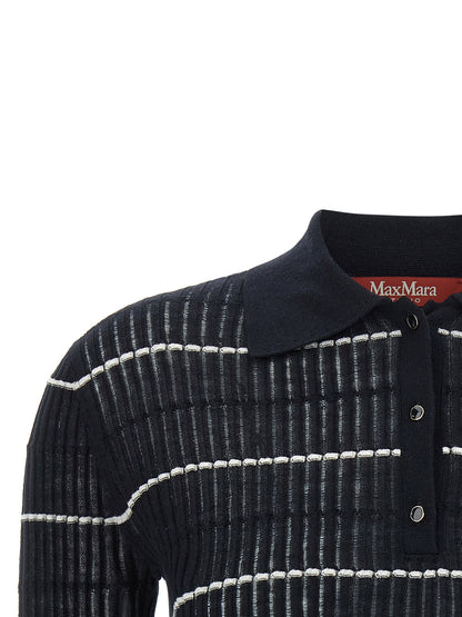 Polo Shirt by Max Mara for women in wool & silk blue & striped features a eye catching silhouette, showcasing a refined and for a eye catching finish.