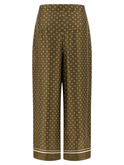 Casual Pants by Max Mara for women in silk twill bicolour, green & print features an refined tailoring silhouette, showcasing a premium straight-leg, wide & cropped with a and cropped cut for a refined tailoring look.