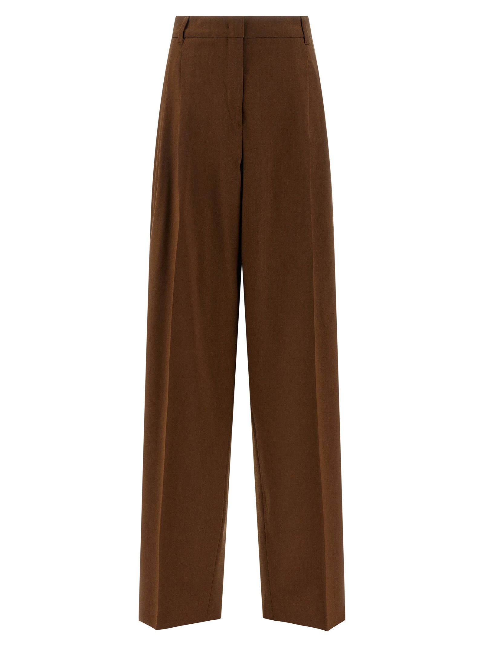 Trousers by Max Mara for women in virgin wool brown features a tailored silhouette with a tailored straight-leg & wide, defined by its long and a sophisticated .