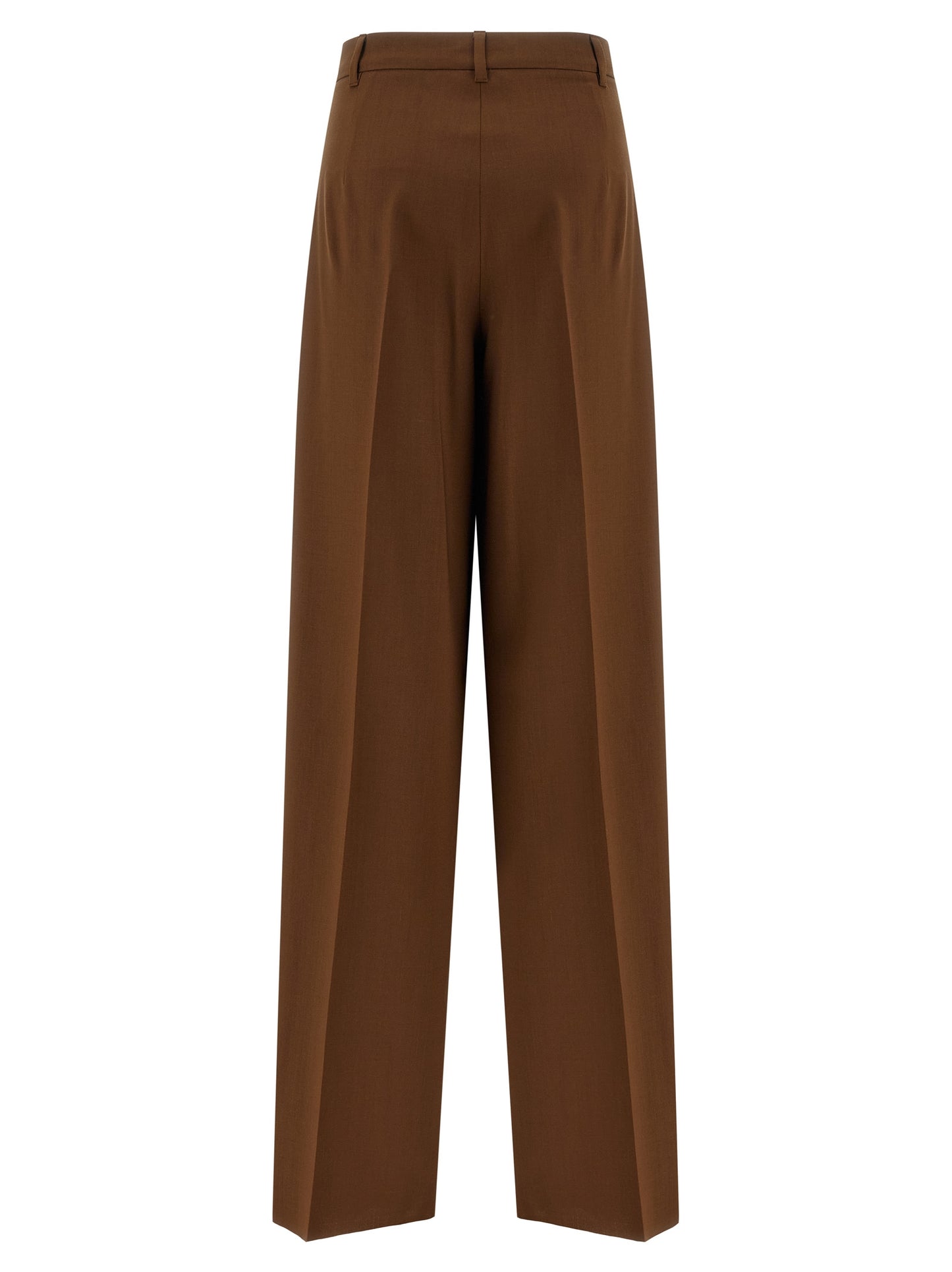 Trousers by Max Mara for women in virgin wool brown features an sartorial silhouette, showcasing a precise straight-leg & wide and long with a sartorial for a refined look.