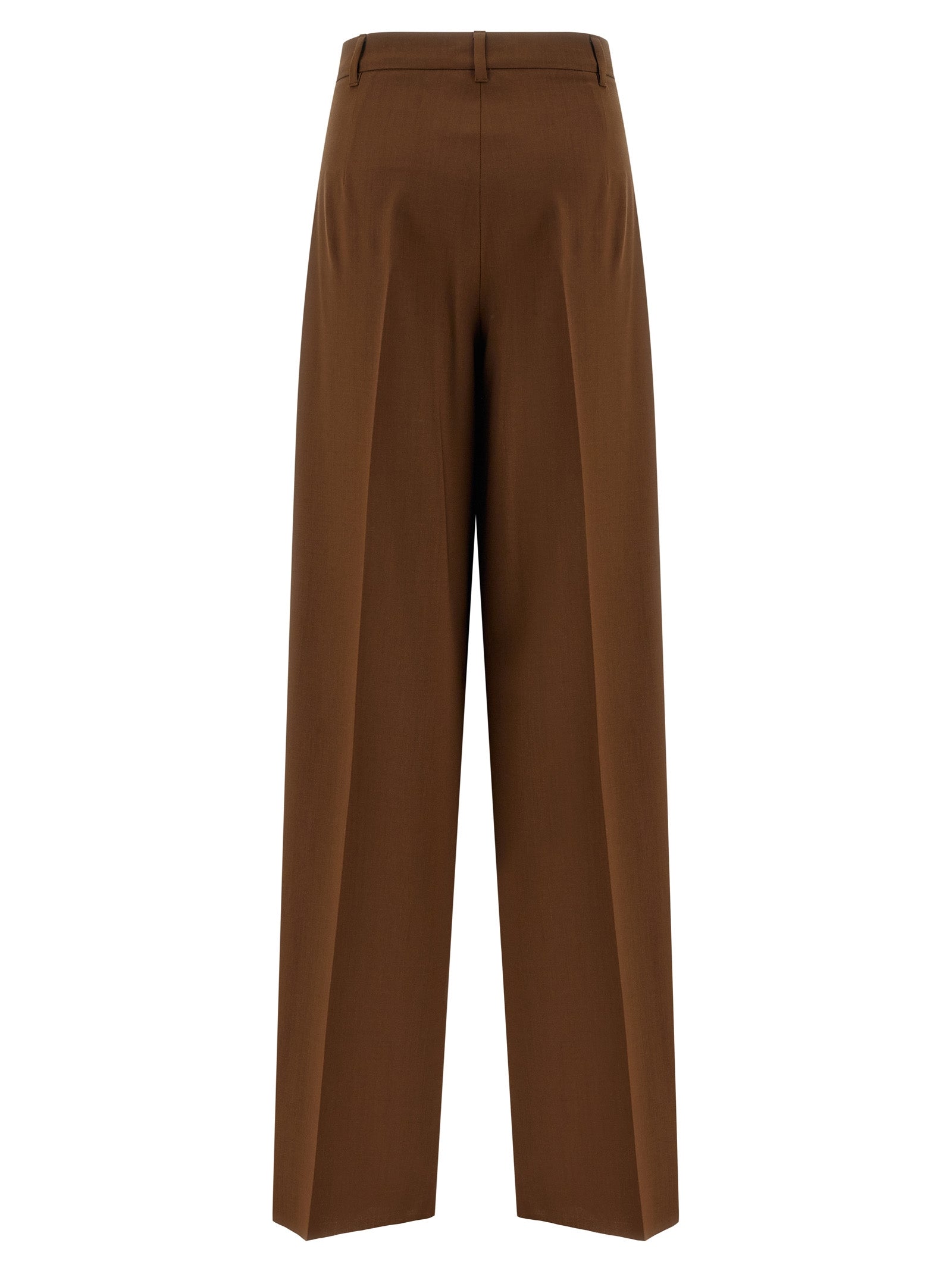 Trousers by Max Mara for women in virgin wool brown features an sartorial silhouette, showcasing a precise straight-leg & wide and long with a sartorial for a refined look.