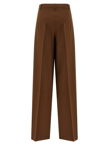 Trousers by Max Mara for women in virgin wool brown features an sartorial silhouette, showcasing a precise straight-leg & wide and long with a sartorial for a refined look.
