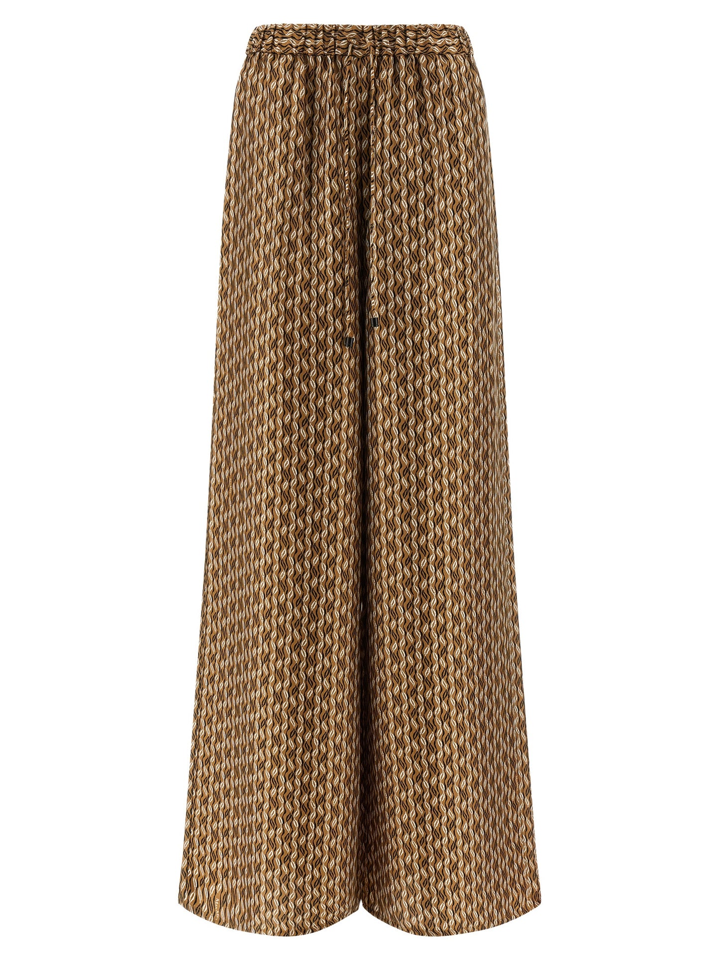 Casual Pants by Max Mara for women in silk twill brown, patterned & print features a polished silhouette with a polished straight-leg & wide, reaching a polished long and finished with a polished high rise.