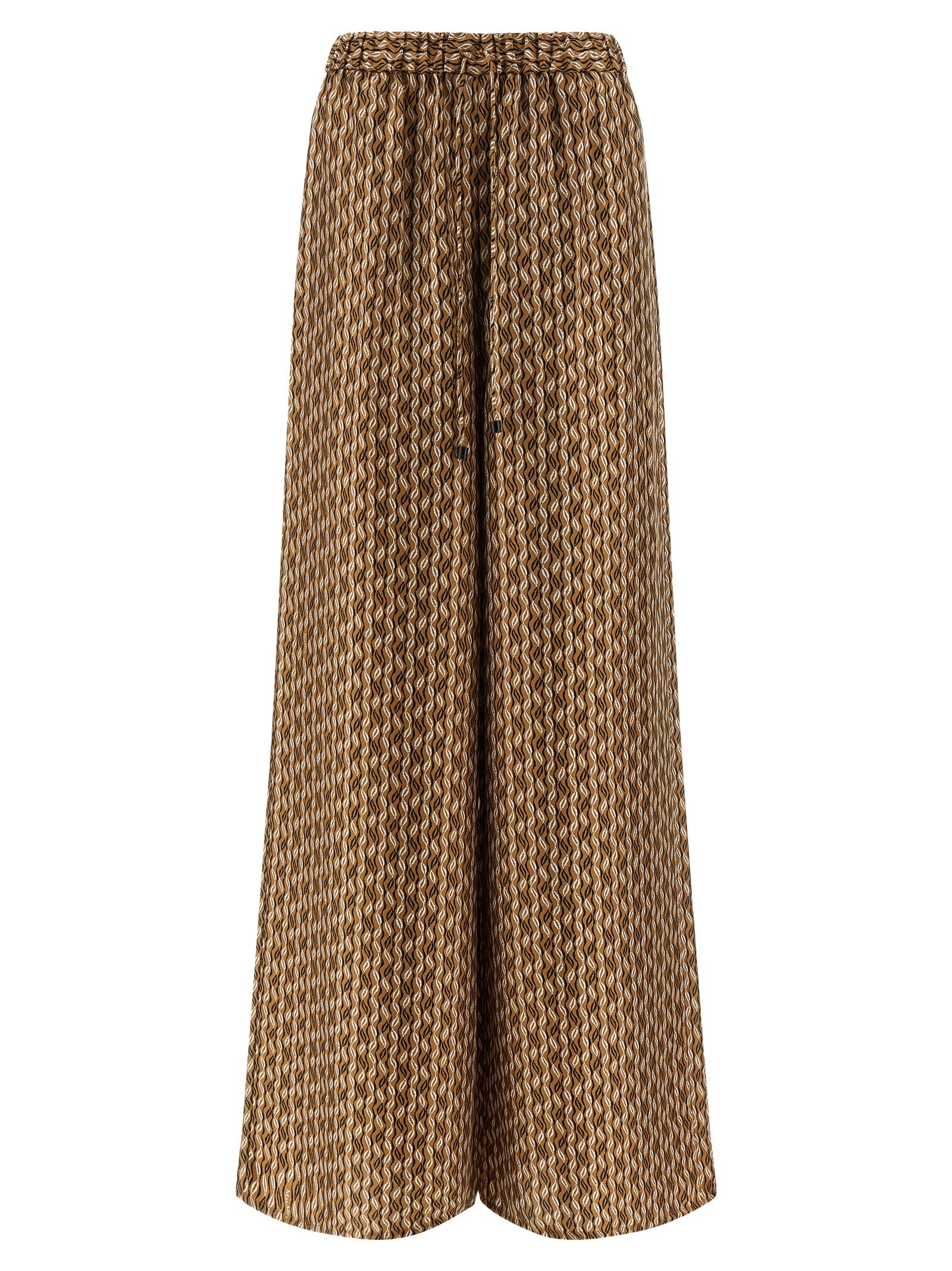 Casual Pants by Max Mara for women in silk twill brown, patterned & print features a polished silhouette with a polished straight-leg & wide, reaching a polished long and finished with a polished high rise.