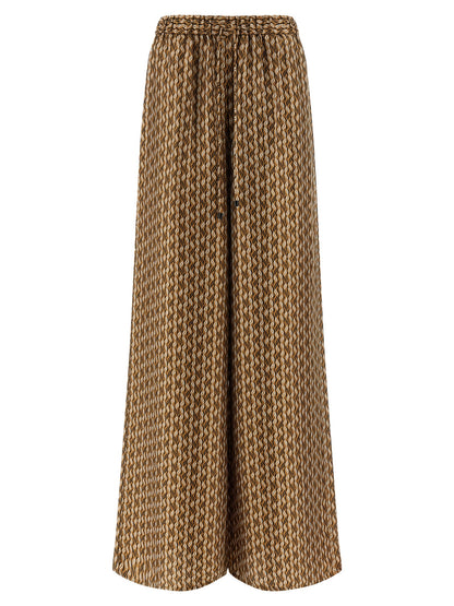 Casual Pants by Max Mara for women in silk twill brown, patterned & print features a polished silhouette with a polished straight-leg & wide, reaching a polished long and finished with a polished high rise.