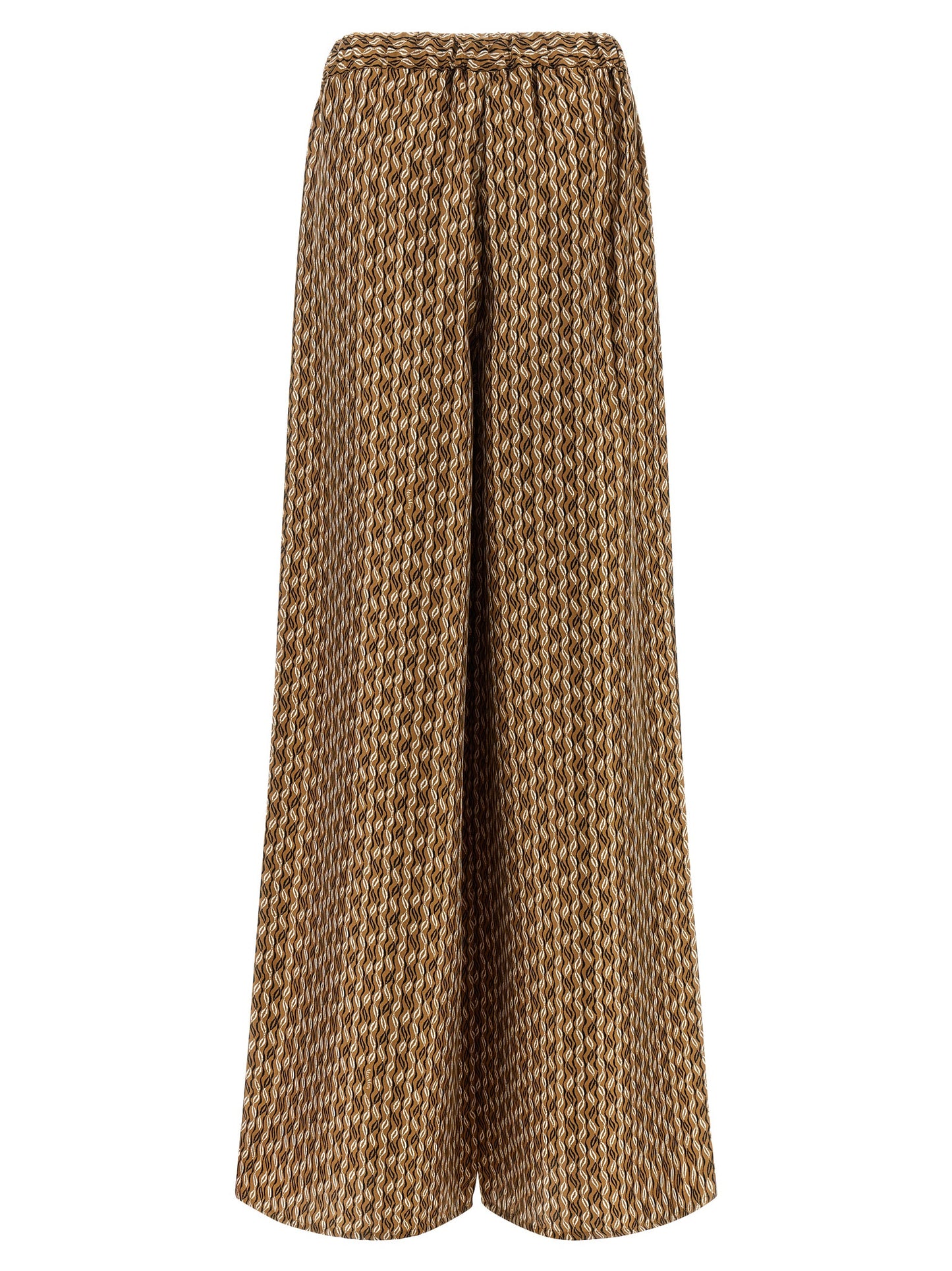 Casual Pants by Max Mara for women in silk twill brown, patterned & print features an refined tailoring silhouette, showcasing a premium straight-leg & wide with a high rise and long cut for a refined tailoring look.