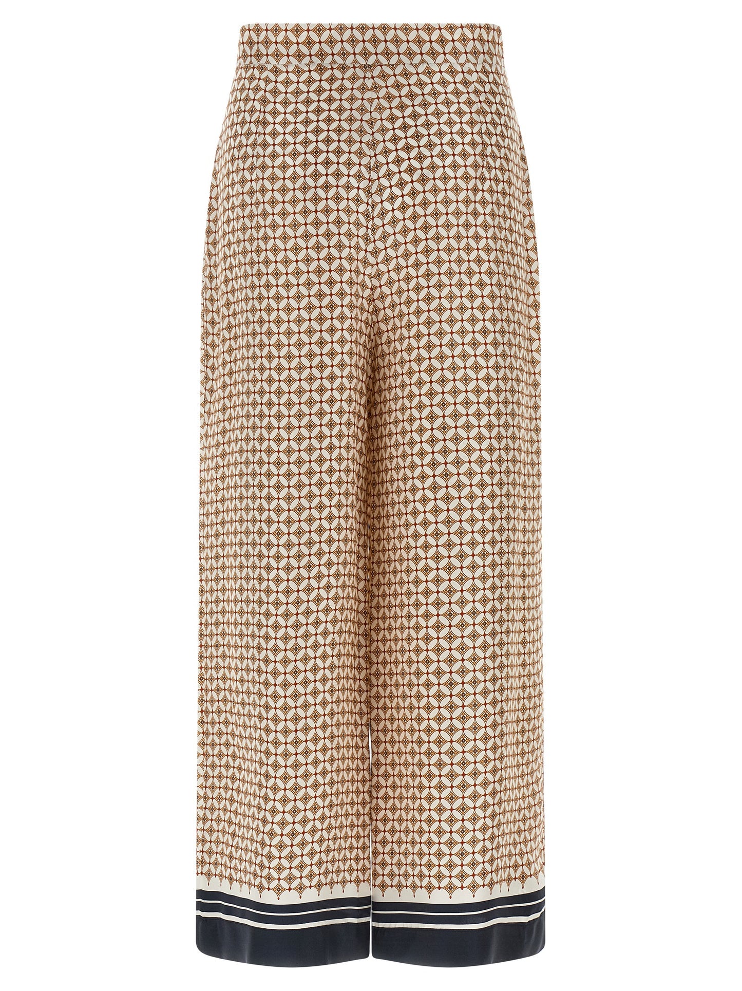 Trousers by Max Mara for women in silk twill blue & print features a sculptural silhouette, showcasing a sculptural straight-leg & wide and long with a sophisticated high rise for a sculptural finish.
