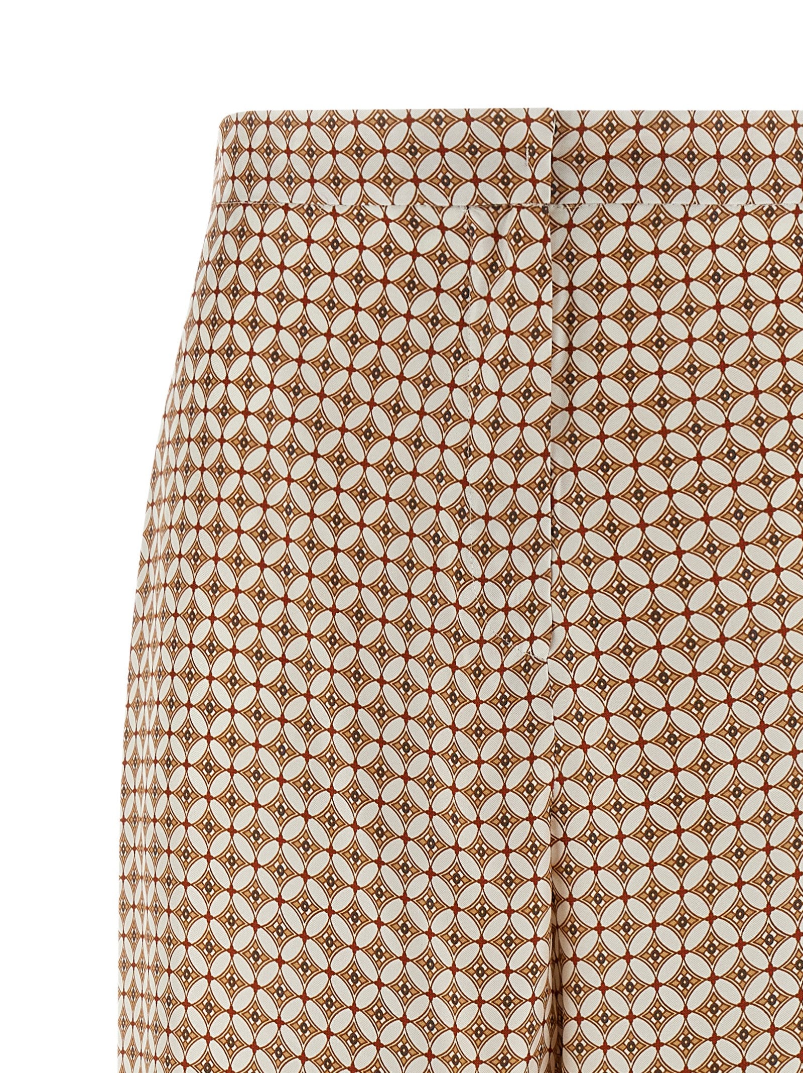 Trousers by Max Mara for women in silk twill blue & print features a artisanal silhouette, showcasing a sophisticated straight-leg & wide with a long and high rise for a artisanal finish.