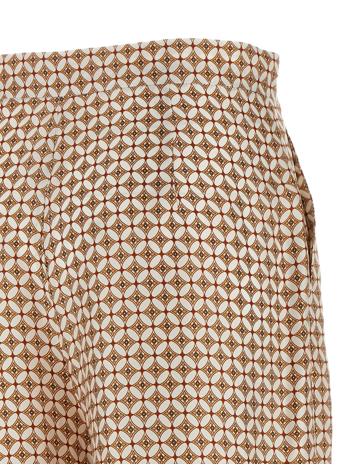 Trousers by Max Mara for women in silk twill blue & print features an sartorial silhouette, showcasing a precise straight-leg & wide and long with a sartorial high rise for a refined look.