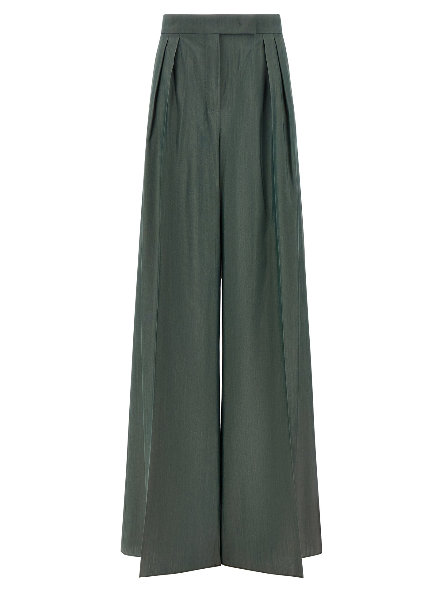 Trousers by Max Mara for women in virgin wool & silk bicolour & green features a tailored silhouette with a tailored straight-leg, defined by its long and a sophisticated .
