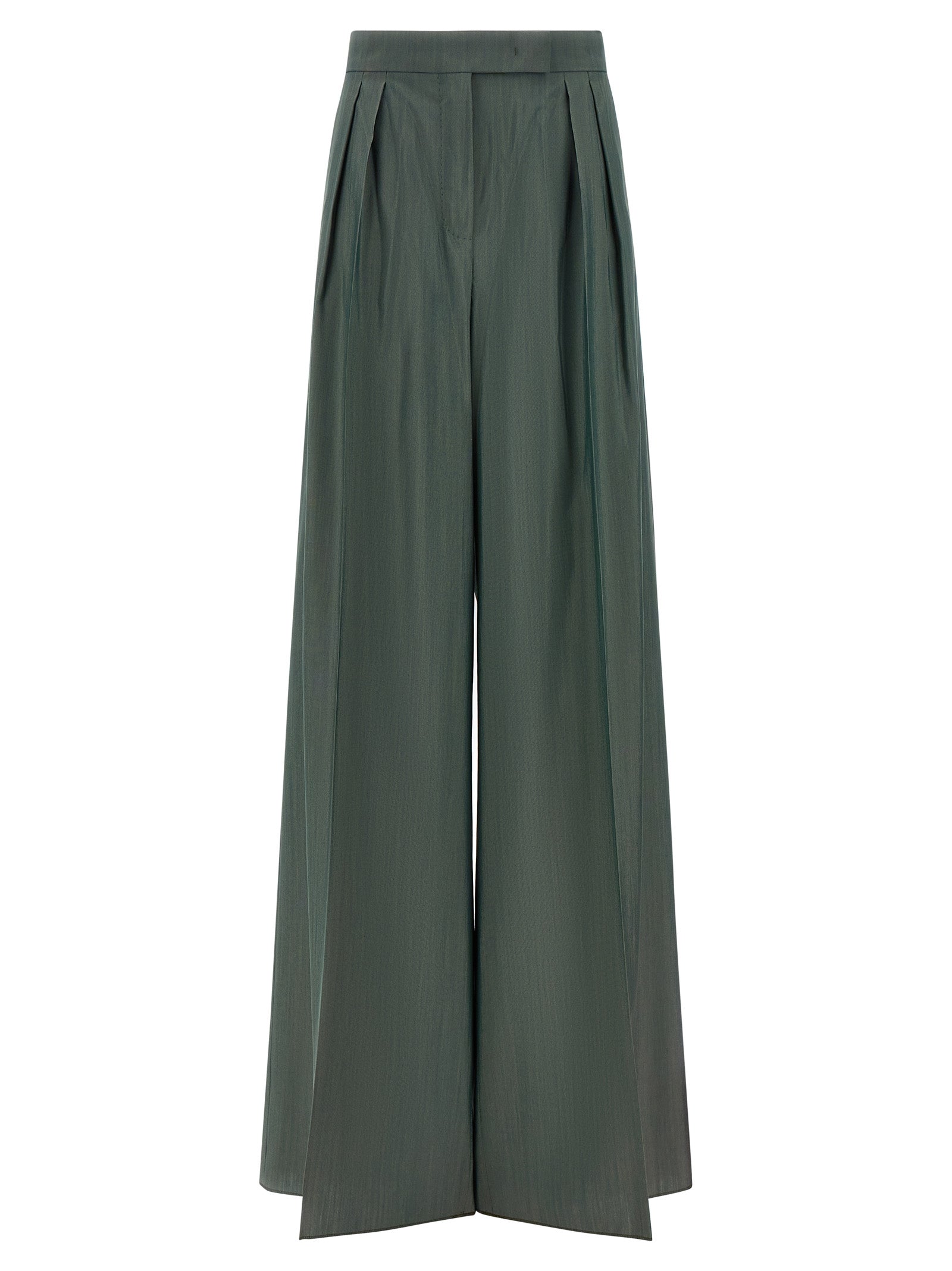 Trousers by Max Mara for women in virgin wool & silk bicolour & green features a tailored silhouette with a tailored straight-leg, defined by its long and a sophisticated .