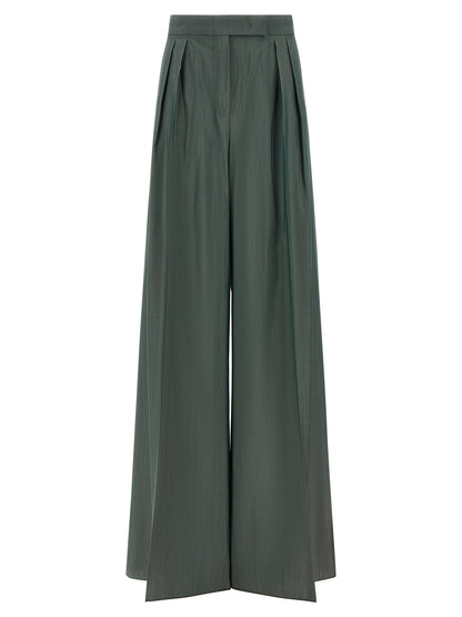 Trousers by Max Mara for women in virgin wool & silk bicolour & green features a tailored silhouette with a tailored straight-leg, defined by its long and a sophisticated .