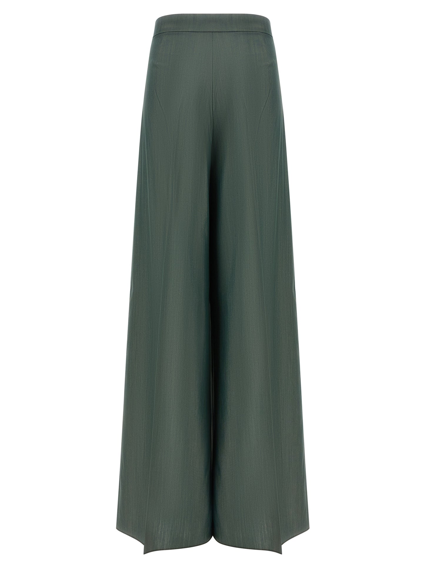 Trousers by Max Mara for women in virgin wool & silk bicolour & green presents a perennial silhouette, meticulously tailored with a straight-leg cut, long finish, and an elegant .