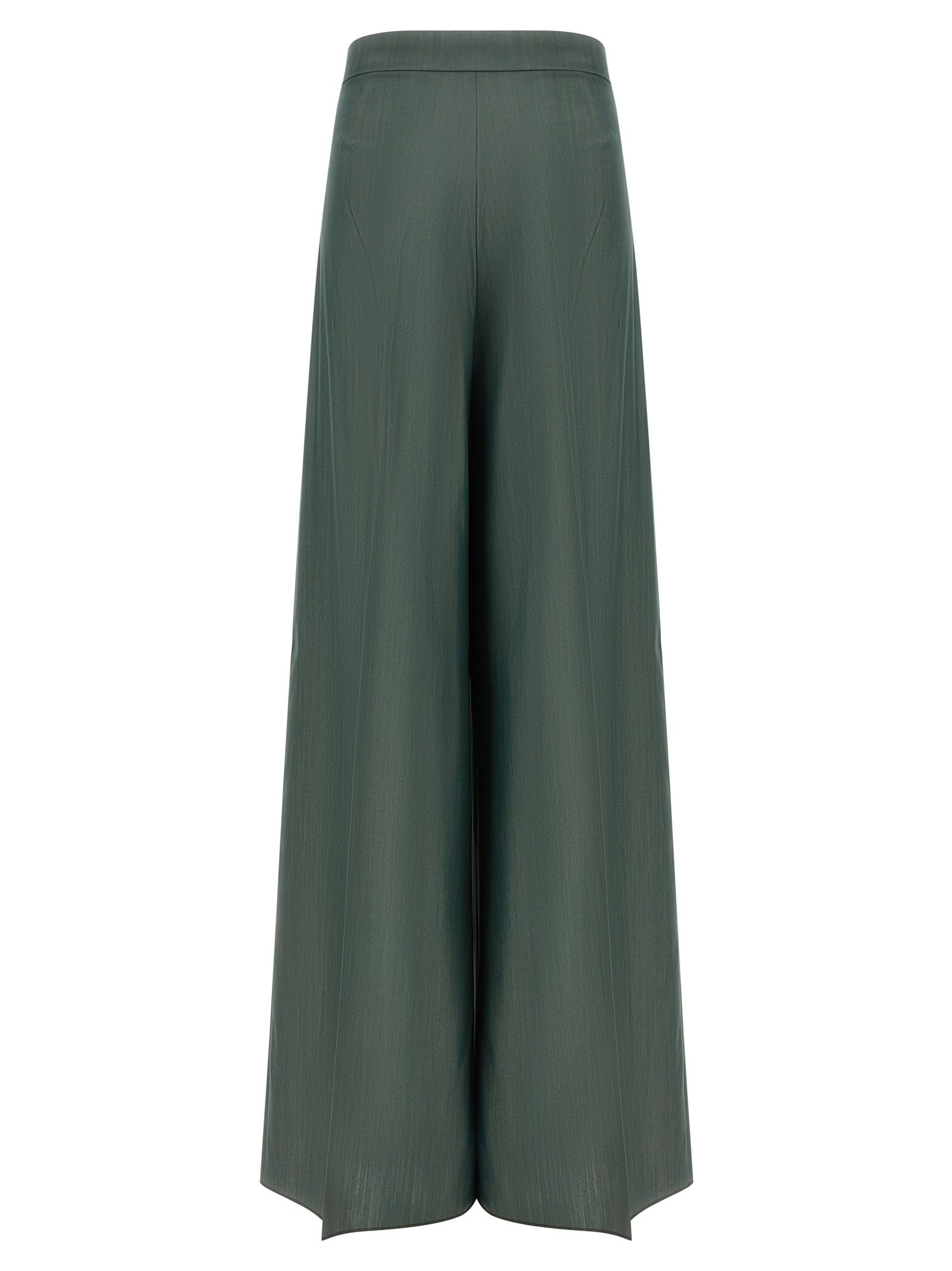 Trousers by Max Mara for women in virgin wool & silk bicolour & green presents a perennial silhouette, meticulously tailored with a straight-leg cut, long finish, and an elegant .