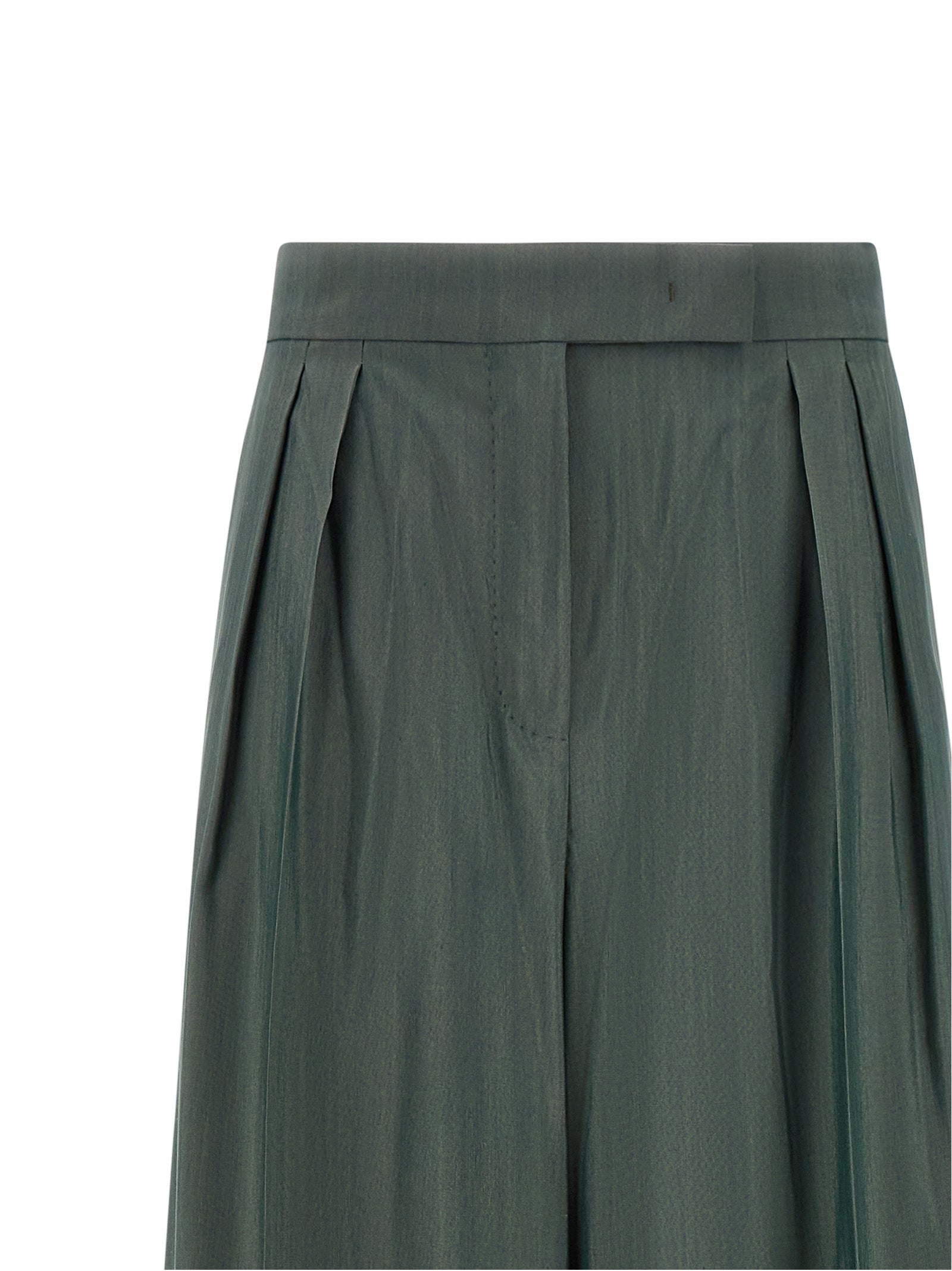 Trousers by Max Mara for women in virgin wool & silk bicolour & green features a sculptural silhouette, showcasing a sculptural straight-leg and long with a sophisticated for a sculptural finish.