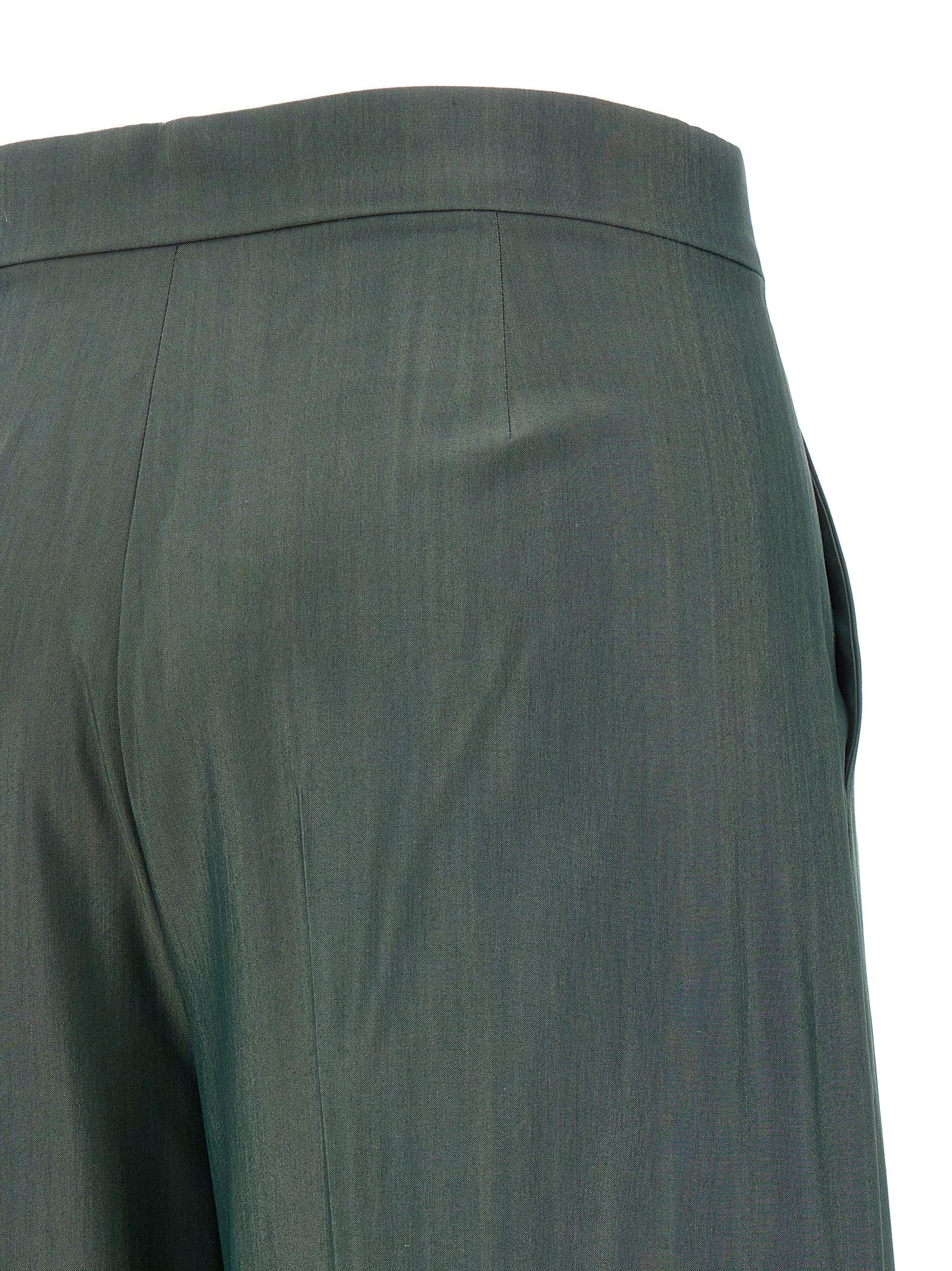 Trousers by Max Mara for women in virgin wool & silk bicolour & green features a artisanal silhouette, showcasing a sophisticated straight-leg with a long and for a artisanal finish.