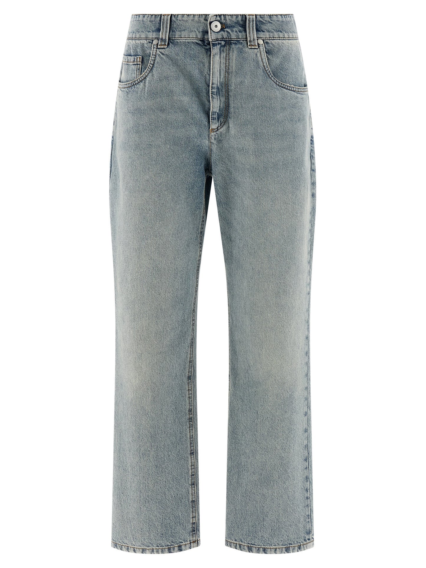 Brunello Cucinelli Monile Women's Straight Leg Relaxed Fit High Rise Cotton Denim Jeans - Light Blue