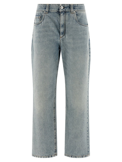 Brunello Cucinelli Monile Women's Straight Leg Relaxed Fit High Rise Cotton Denim Jeans - Light Blue