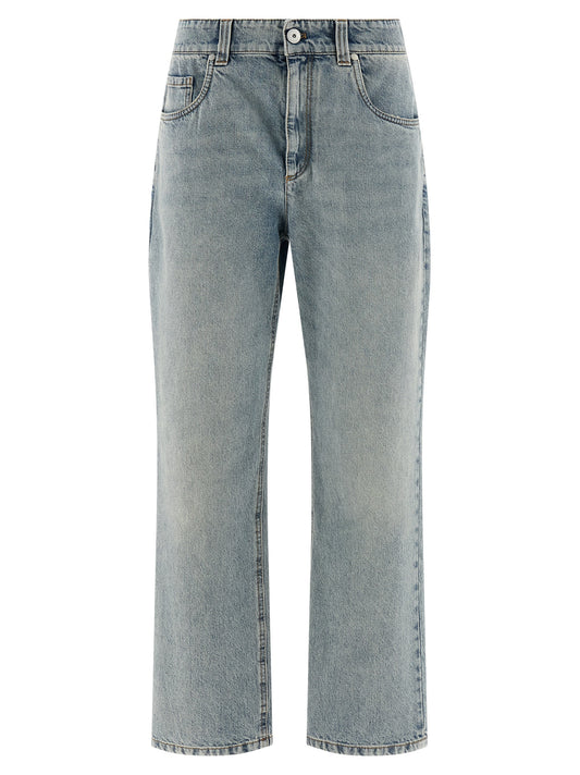 Brunello Cucinelli Monile Women's Straight Leg Relaxed Fit High Rise Cotton Denim Jeans - Light Blue