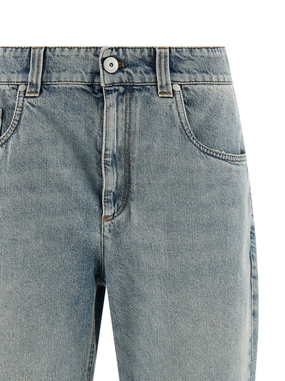Brunello Cucinelli Monile Women's Straight Leg Relaxed Fit High Rise Cotton Denim Jeans - Light Blue