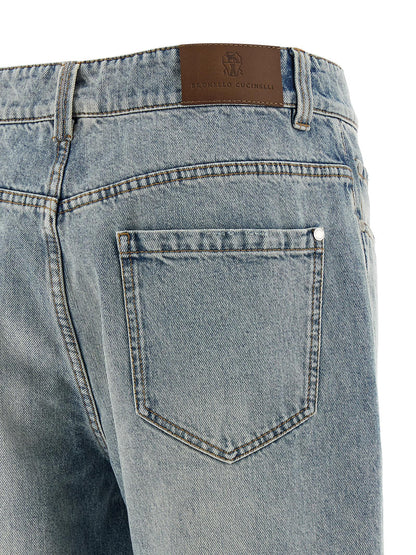 Brunello Cucinelli Monile Women's Straight Leg Relaxed Fit High Rise Cotton Denim Jeans - Light Blue