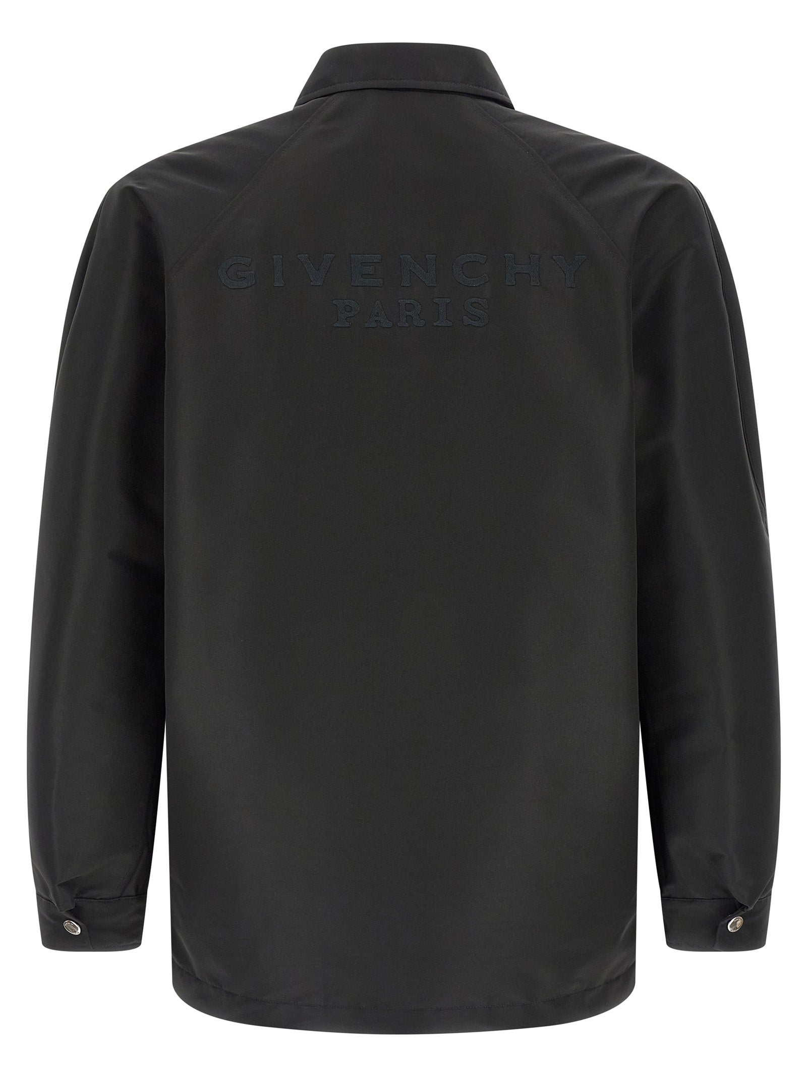 Jacket by Givenchy for men in polyester & viscose black showcases a enveloping silhouette, artfully detailed with a enveloping shirt-collar neckline and premium pockets for a truly enveloping finish.